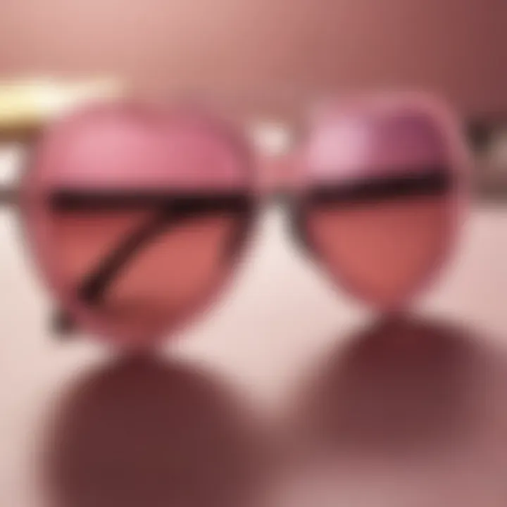 A close-up of heart-shaped sunglasses reflecting a fun bachelorette party scene