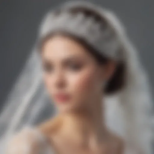 An elegant bride adorned with a delicate fascinator, showcasing intricate lace detailing.