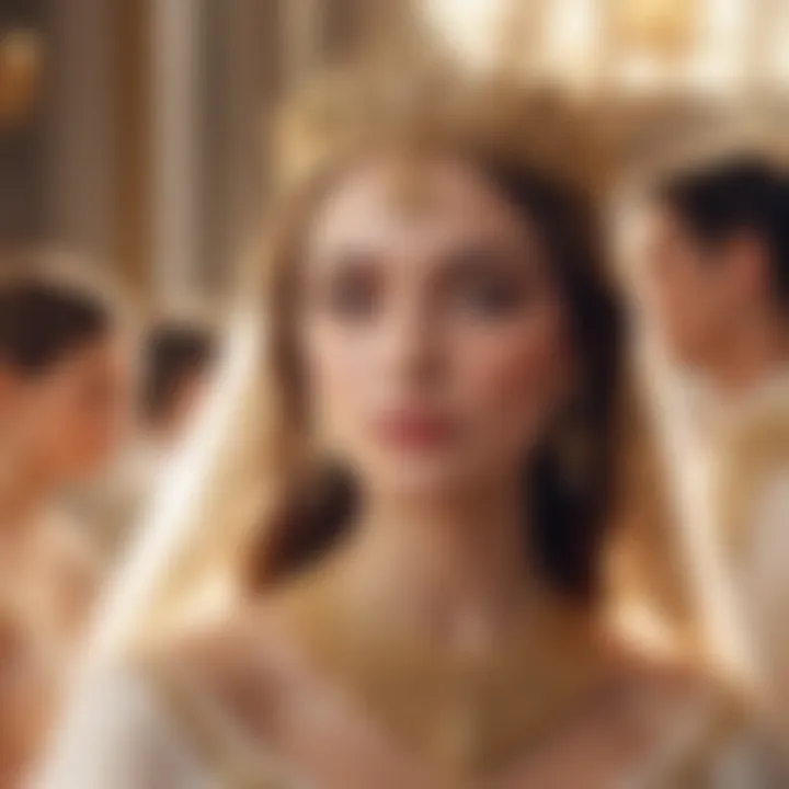 Bride wearing a stunning gold crown during a traditional ceremony