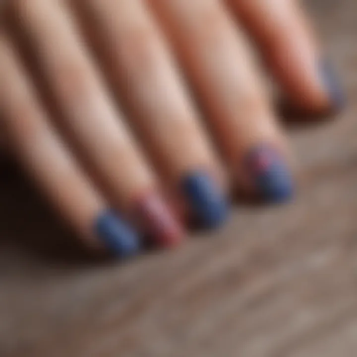 Close-up of intricate press on nail patterns inspired by national symbols