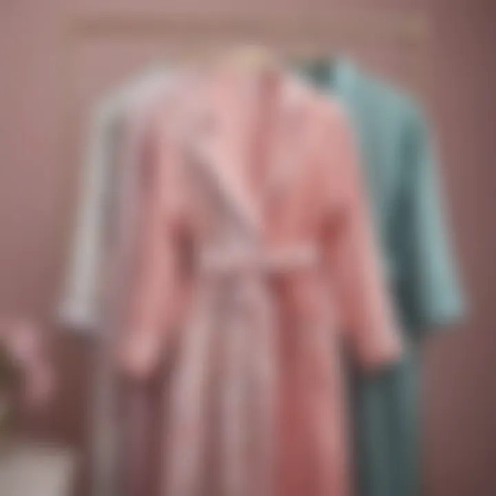 Stylish arrangement of various nightgown and robe sets in different colors.