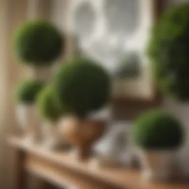 Elegant faux boxwood topiary ball displayed on a modern shelf