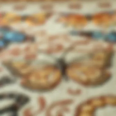 Close-up of intricate butterfly rug patterns and textures