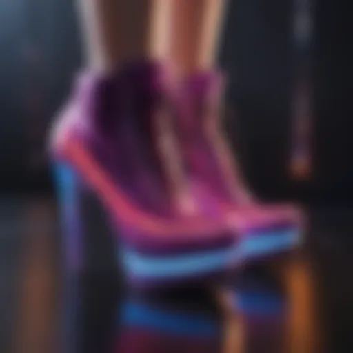 Close-up view of illuminated shoes in a dark environment showcasing vibrant colors