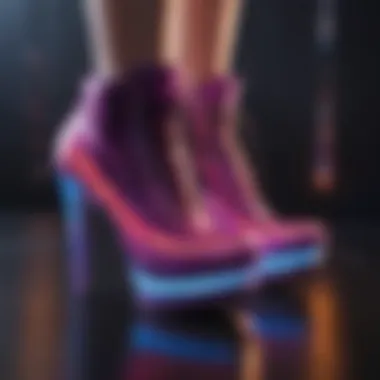 Vibrant Illumination of Charging Light Up Shoes Close-up view of illuminated shoes in a dark environment showcasing vibrant colors