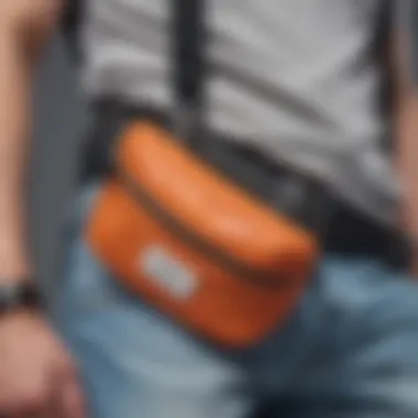 A close-up of unique design features of a modern bum bag