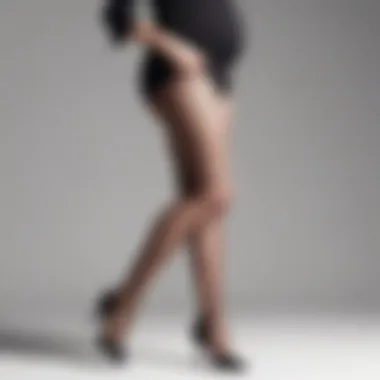 Fashion Forward: Confident Maternity Style with Fishnet Tights Confident expecting mother showcasing maternity fashion