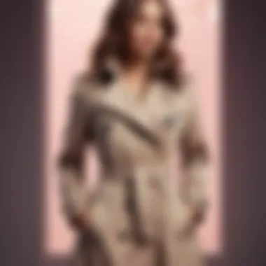 A stylish trench coat displayed on a mannequin showcasing its elegant design