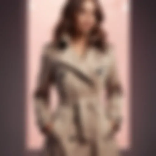 A stylish trench coat displayed on a mannequin showcasing its elegant design