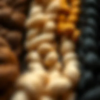 Close-up of various fiber types used in crochet hair