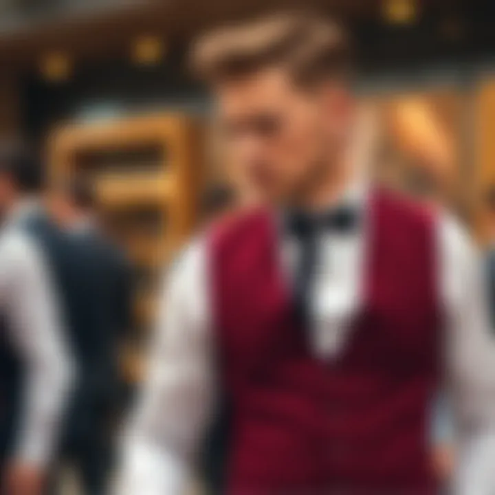 A well-dressed individual showcasing a burgundy vest at a formal event