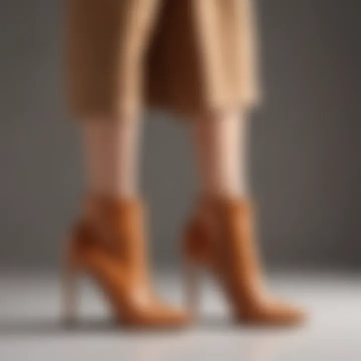 Elegant camel peep toe booties styled with a chic outfit