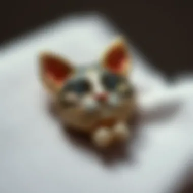 Close-up of a handcrafted cat lapel pin