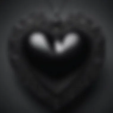 Close-up of black onyx heart revealing intricate details