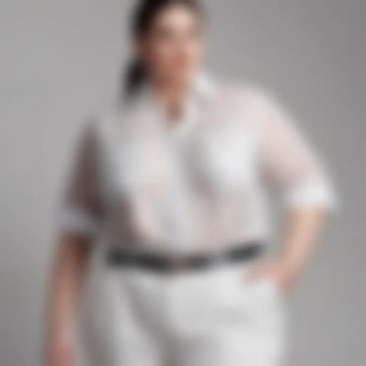 Fashionable plus size Chanel shirt paired with contemporary bottoms