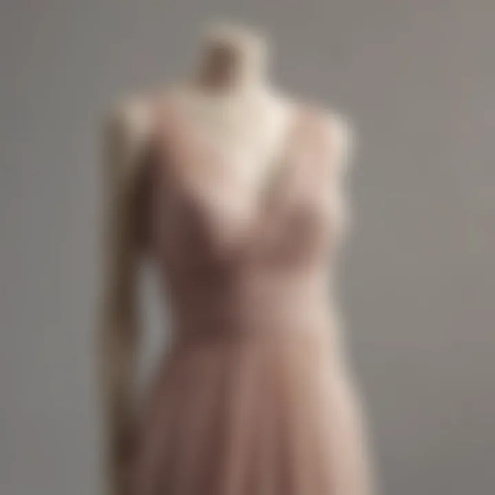 An elegant asymmetrical chiffon dress displayed on a mannequin