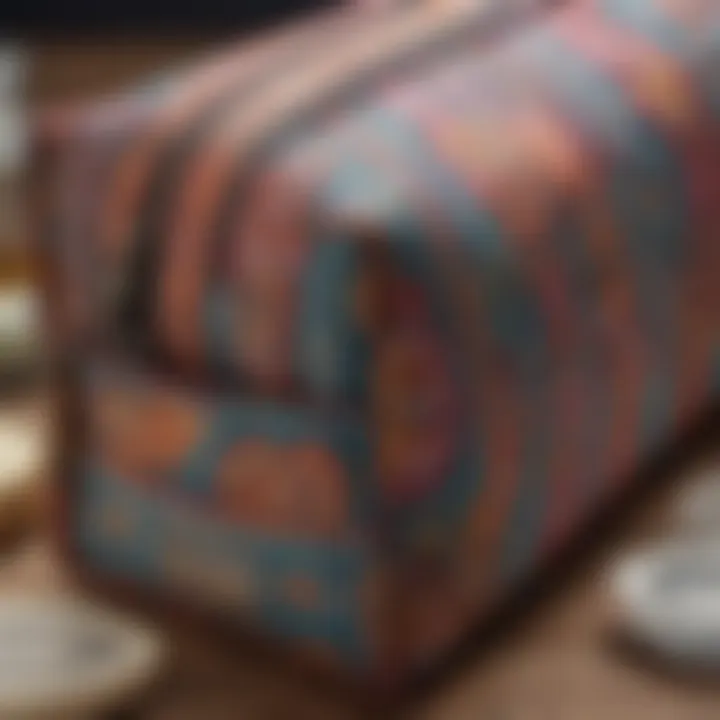 A close-up of the materials used in a boho toiletry bag, emphasizing its quality and craftsmanship.