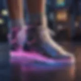 Close-up of light-up skate shoes showcasing vibrant LED lights