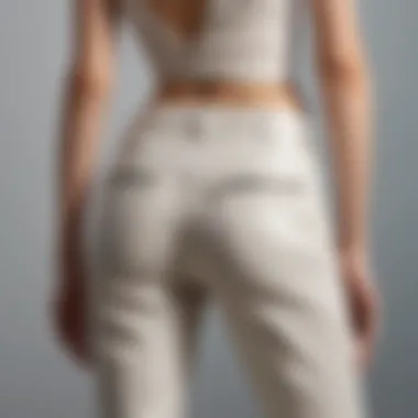 Elegant back-zippered pants showcased in a fashion-forward setting