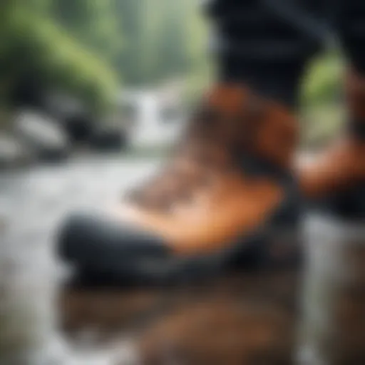 Close-up view of water hiking footwear showcasing advanced grip technology