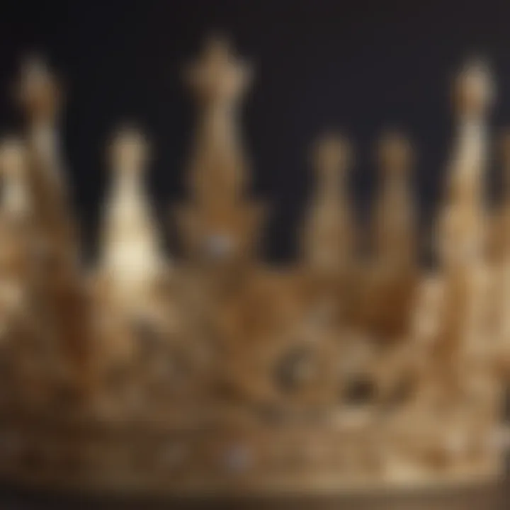 Close-up of a handcrafted gold crown showcasing detailed craftsmanship