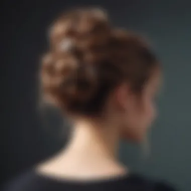 Demonstrating a chic messy bun hairstyle with hair clips