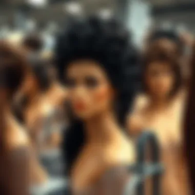 Variety of natural hair wig styles showcased on mannequins