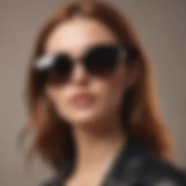 A close-up of Viahda sunglasses highlighting unique design features