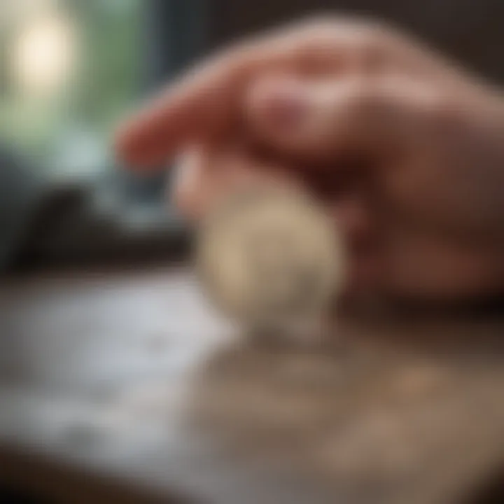 A serene setting with a pocket hug coin placed on a table, symbolizing reflection and personal connection.