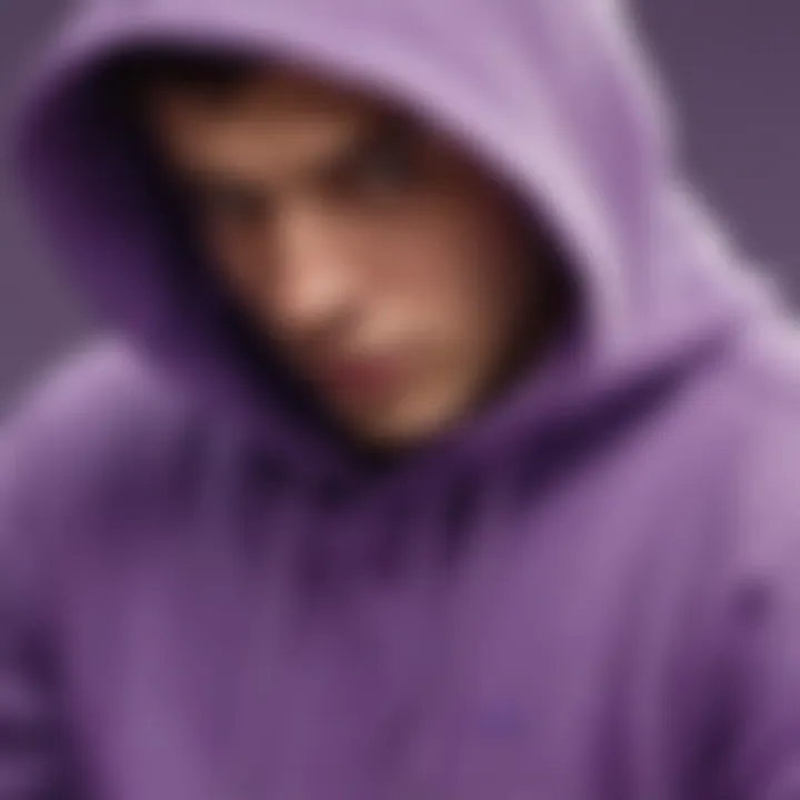 Close-up of fabric texture showcasing the quality of a purple graphic hoodie