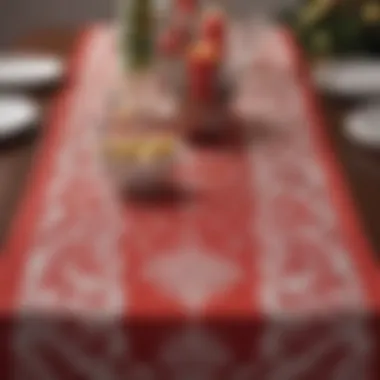 Close-up of intricate design on a Santa-themed table runner