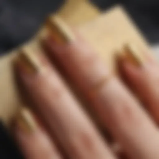 Elegant gold heart nail stickers on a stylish manicure