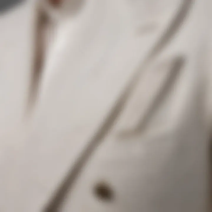 Close-up of the fabric texture of a white linen suit