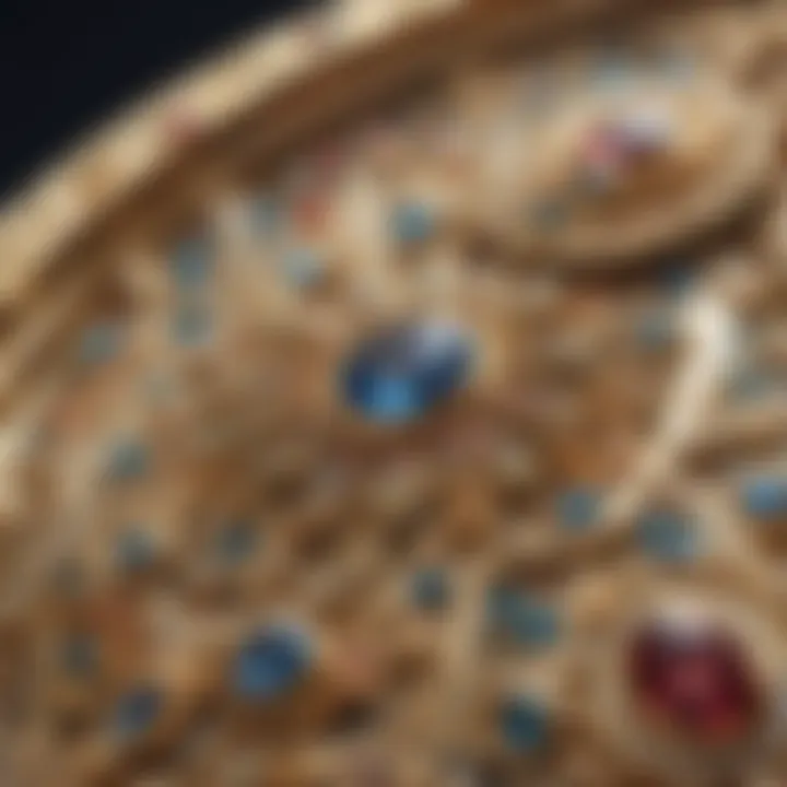 Close-up of intricate designs in gold and gemstones showcasing craftsmanship