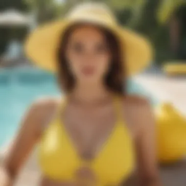 Stylish individual showcasing the lemon swimsuit at a poolside lounge