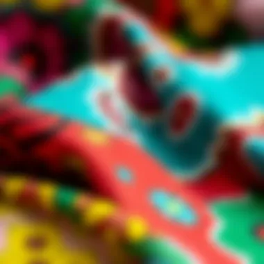 Close-up of fabric swatches showcasing vibrant patterns and textures.