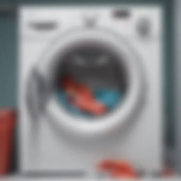 A washing machine with garments containing zippers, emphasizing laundry care.