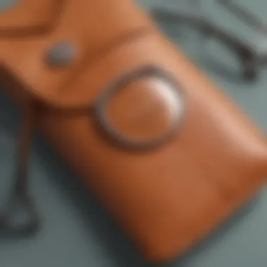 Texture Details of Soft Leather Eyeglass Pouch Close-up of the soft leather texture and color variations in eyeglass pouch