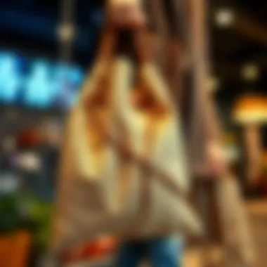 Fashionable Burlap Bag Stylish burlap bag with drawstring in a fashionable setting