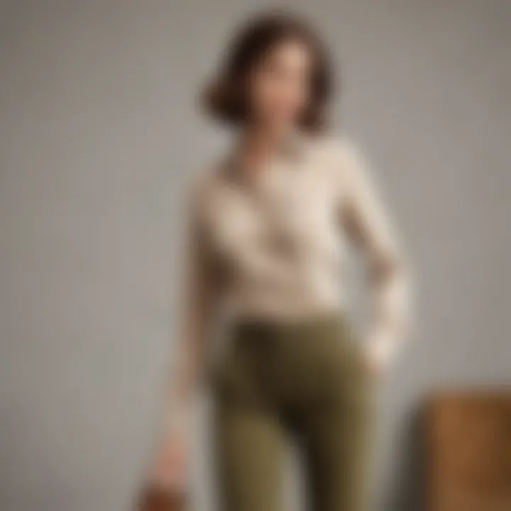 Stylish khaki corduroy pants paired with a chic blouse