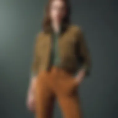 Sustainable fashion items including khaki corduroy pants