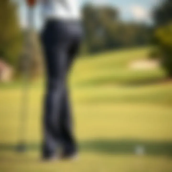 Stylish slim fit golf pants on a golf course